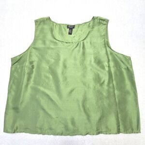 Karen Arnold Tank Top Womens 2X Green‎ 100% Silk Slub Scoop Neck Sleeveless Plus